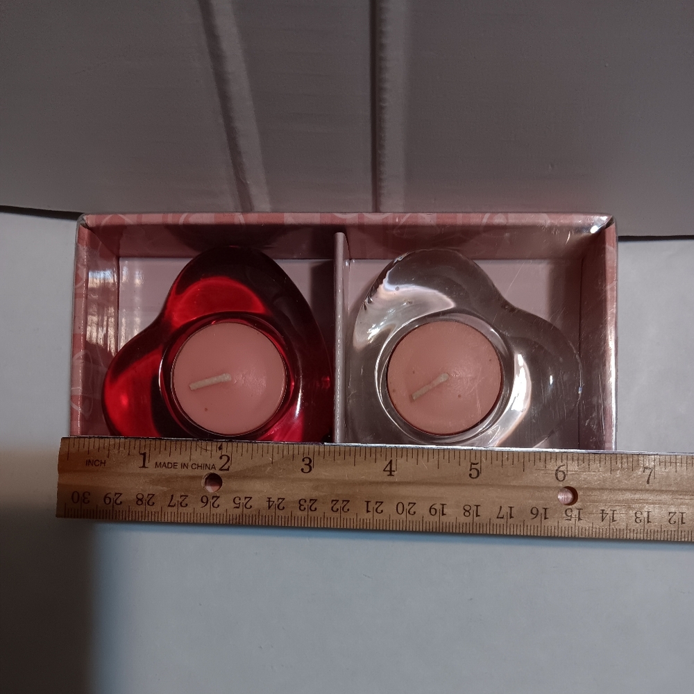 NWOT Heart-Shaped Candle Holders - Red and Clear